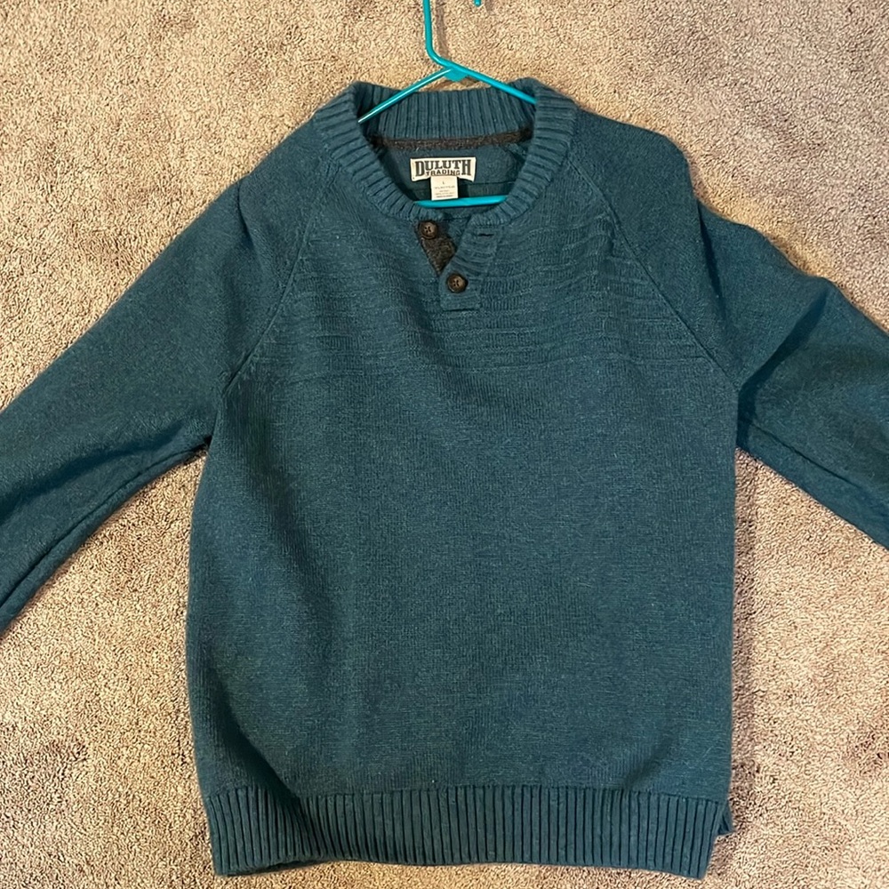 Green sweater. 1/4 button up!